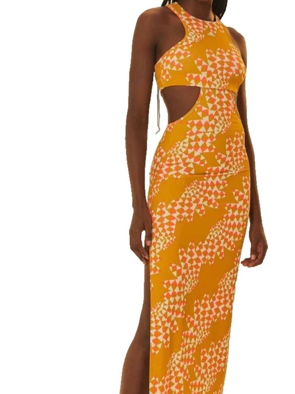 Adidas x FARM Rio Premium Cutout Maxi Dress Victory Gold NWT L